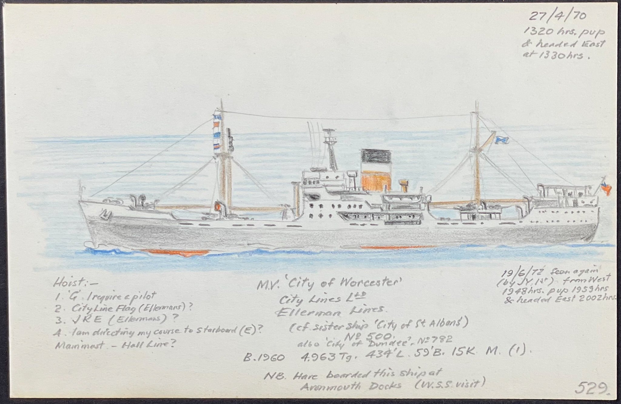 Original Drawing of Ship (Detailed & Dated)