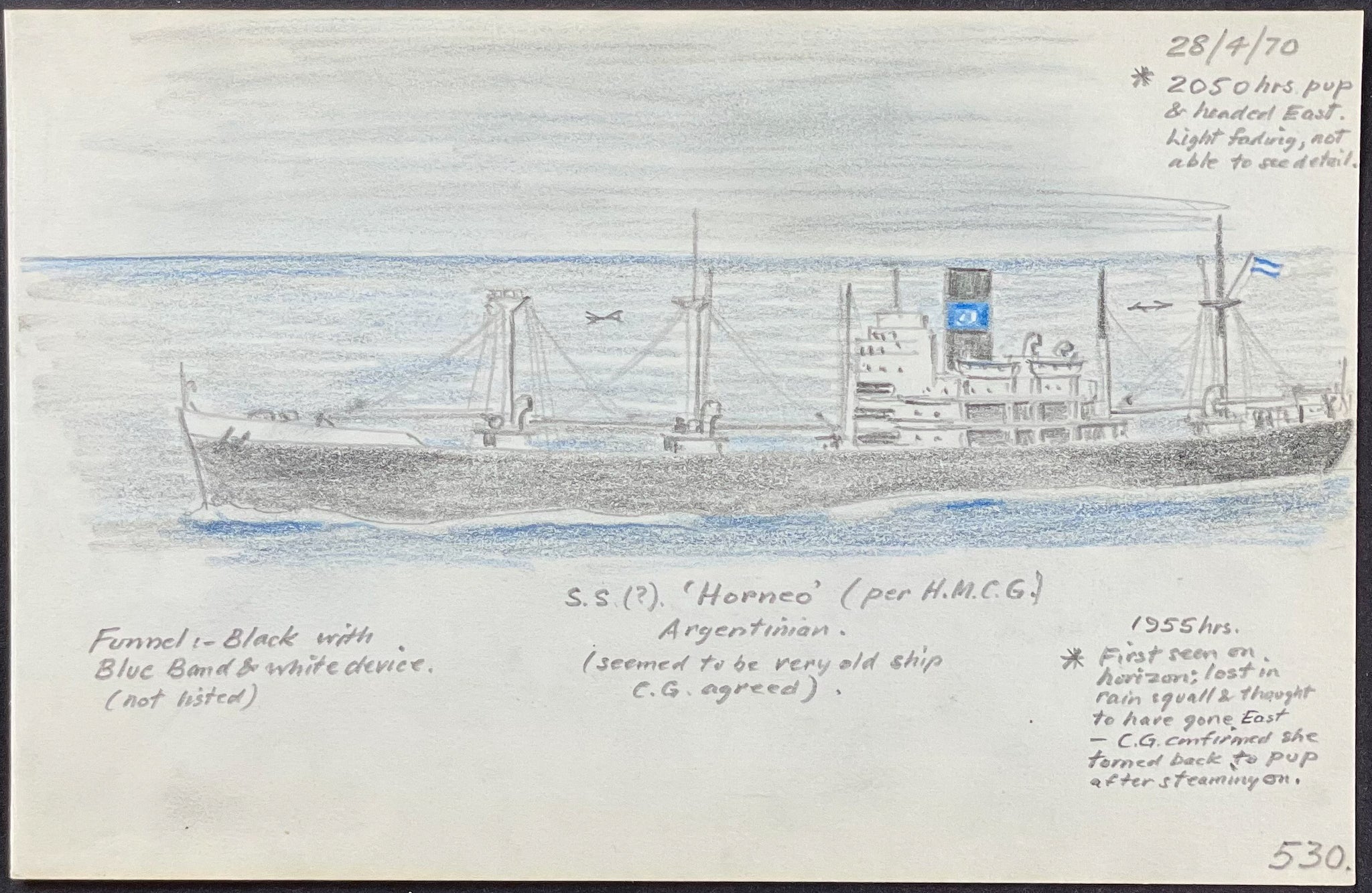 Original Drawing of Ship (Detailed & Dated)
