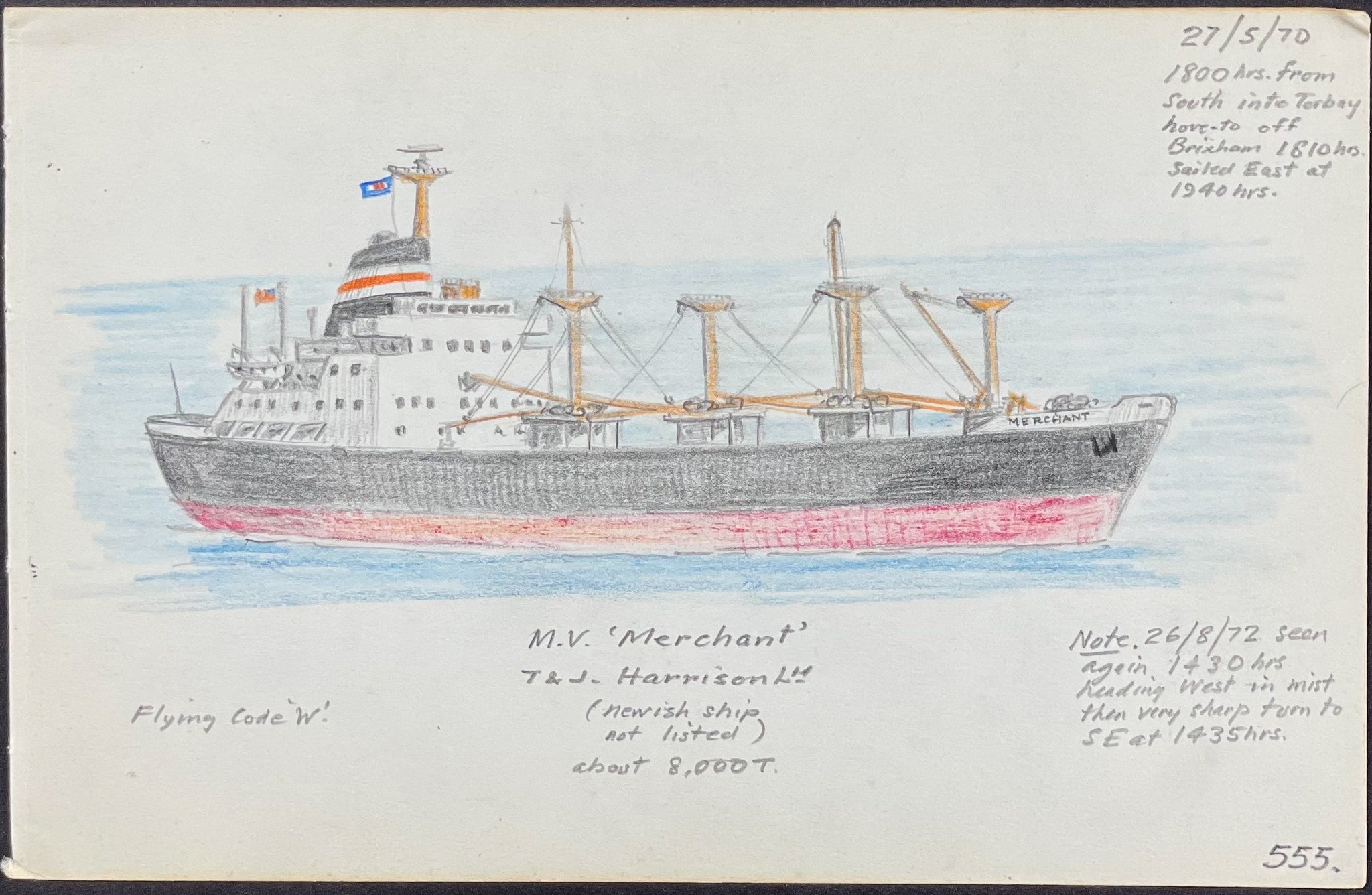 Original Drawing of Ship (Detailed & Dated)