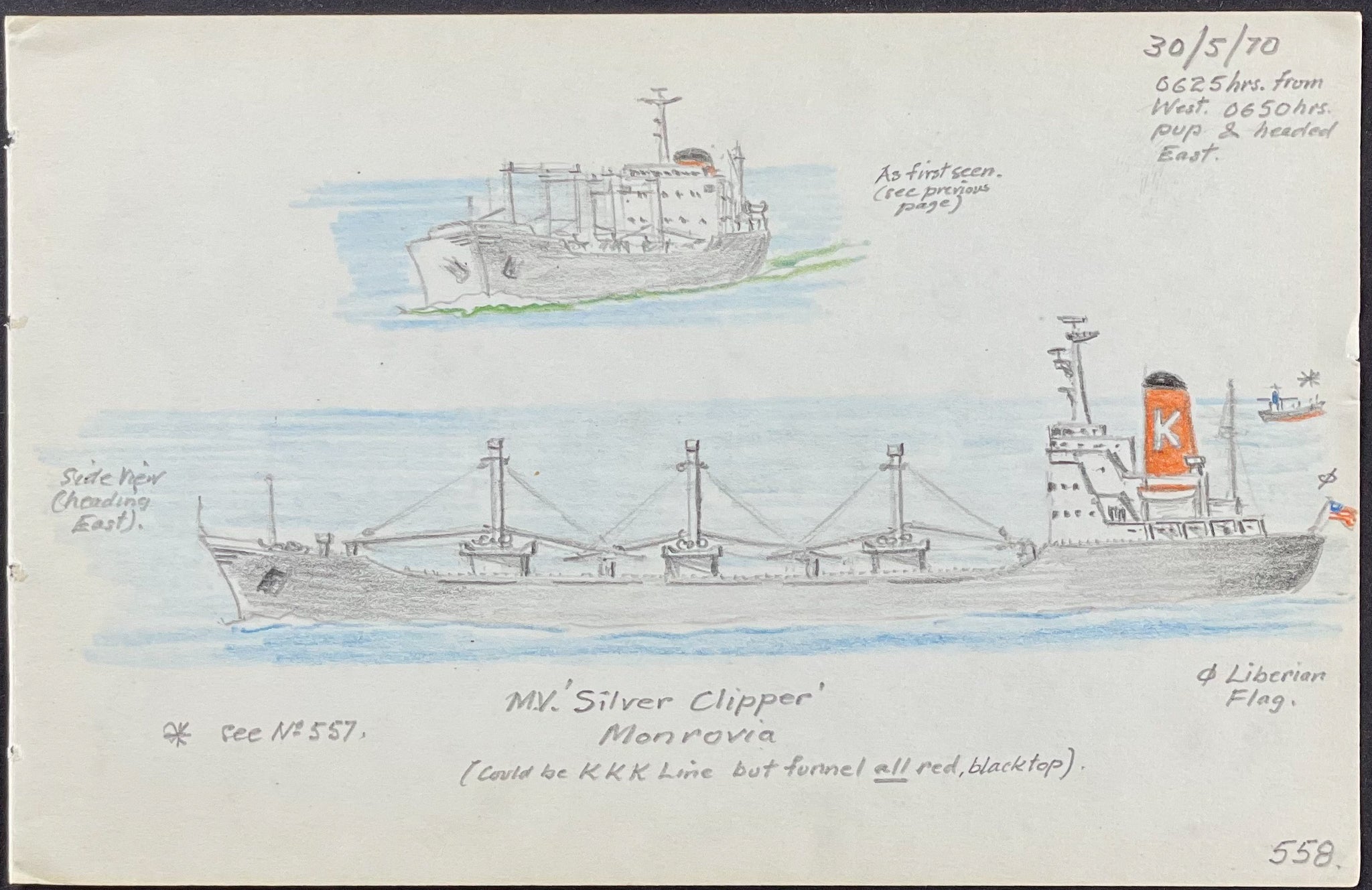 Original Drawing of Ship (Detailed & Dated)