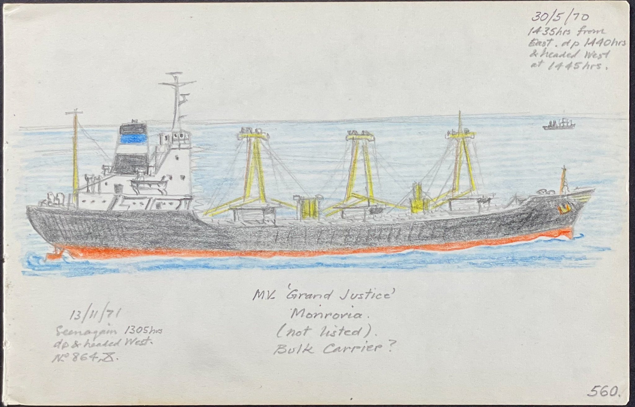 Original Drawing of Ship (Detailed & Dated)